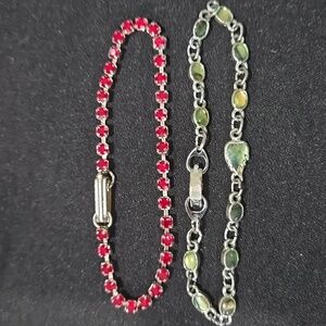 Set of Vintage Silver, Green and Red Gemstone Bracelets
